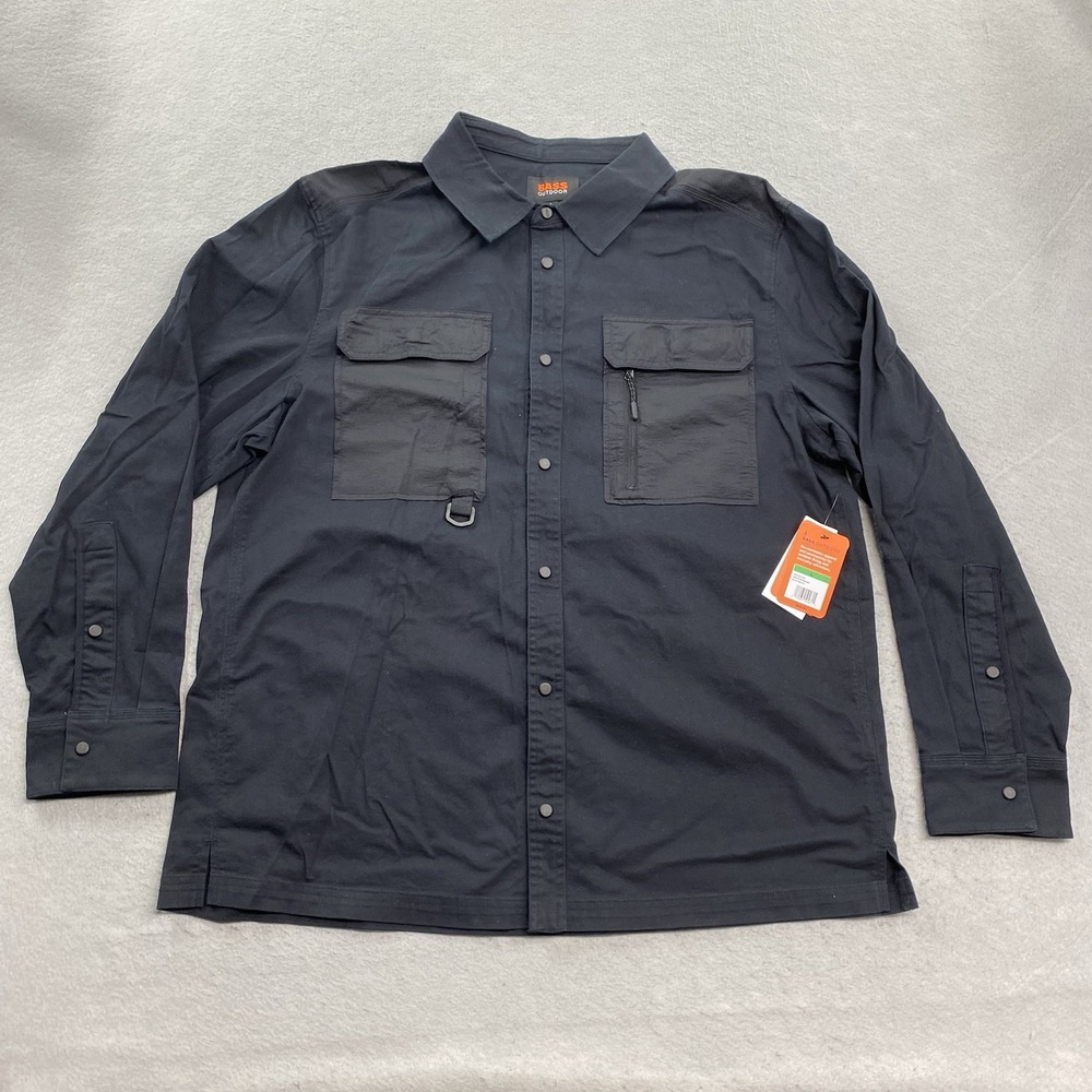 Bass Outdoor Shirt Mens Large Black Heavyweight Snaps Work Rugged Outdoors